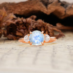 Minimalist 4-Prong Round Cut Moonstone Three Stones Wedding Ring - Additional view
