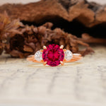 Minimalist 4-Prong Round Cut Ruby Three Stones Wedding Ring - Additional view