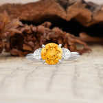 Minimalist 4-Prong Round Cut Citrine Three Stones Wedding Ring - Additional view