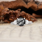 Minimalist 4-Prong Round Cut Black Rutilated Quartz Three Stones Wedding Ring - Additional view