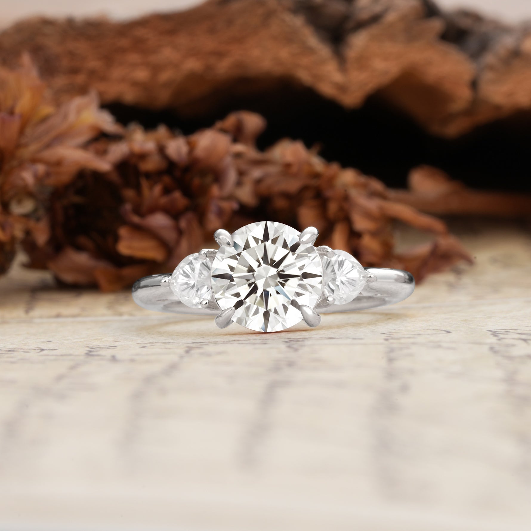 Minimalist 4-Prong Round Cut Lab Diamond Three Stones Wedding Ring - Additional view