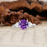Minimalist 4-Prong Round Cut Amethyst Three Stones Wedding Ring - Additional view