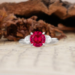 Minimalist 4-Prong Round Cut Ruby Three Stones Wedding Ring - Additional view