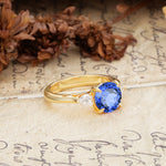 Minimalist 4-Prong Round Cut Sapphire Three Stones Wedding Ring - Additional view