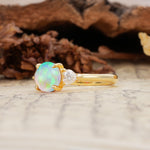 Minimalist 4-Prong Round Cut Fire Opal Three Stones Wedding Ring - Additional view