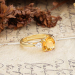 Minimalist 4-Prong Round Cut Citrine Three Stones Wedding Ring - Additional view