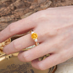 Minimalist 4-Prong Round Cut Citrine Three Stones Wedding Ring - Additional view
