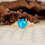 Minimalist 4-Prong Round Cut Turquoise Three Stones Wedding Ring - Additional view