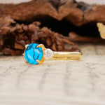 Minimalist 4-Prong Round Cut Turquoise Three Stones Wedding Ring - Additional view