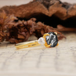 Minimalist 4-Prong Round Cut Black Rutilated Quartz Three Stones Wedding Ring - Additional view