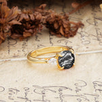Minimalist 4-Prong Round Cut Black Rutilated Quartz Three Stones Wedding Ring - Additional view