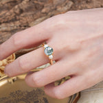 Minimalist 4-Prong Round Cut Moss Agate Three Stones Wedding Ring - Additional view