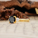 Minimalist 4-Prong Round Cut Black Onyx Three Stones Wedding Ring - Additional view