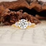Minimalist 4-Prong Round Cut Lab Diamond Three Stones Wedding Ring - Additional view