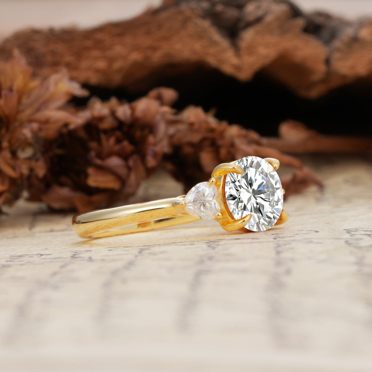 Minimalist 4-Prong Round Cut Lab Diamond Three Stones Wedding Ring - Additional view