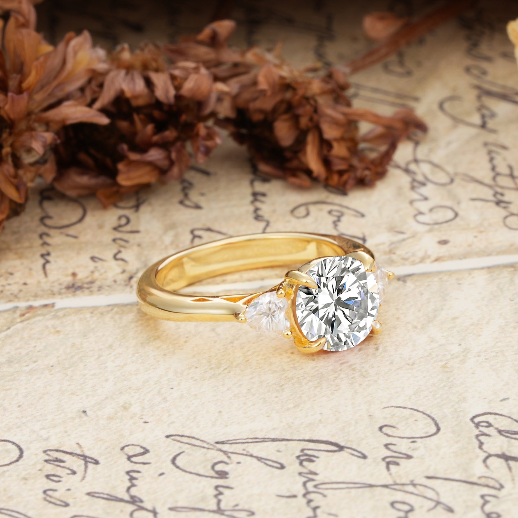 Minimalist 4-Prong Round Cut Lab Diamond Three Stones Wedding Ring - Additional view