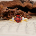 Minimalist 4-Prong Round Cut Garnet Three Stones Wedding Ring - Additional view