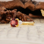 Minimalist 4-Prong Round Cut Garnet Three Stones Wedding Ring - Additional view