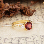 Minimalist 4-Prong Round Cut Garnet Three Stones Wedding Ring - Additional view