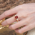 Minimalist 4-Prong Round Cut Garnet Three Stones Wedding Ring - Additional view