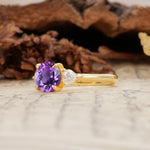 Minimalist 4-Prong Round Cut Amethyst Three Stones Wedding Ring - Additional view