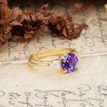 Minimalist 4-Prong Round Cut Amethyst Three Stones Wedding Ring - Additional view