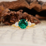 Minimalist 4-Prong Round Cut Emerald Three Stones Wedding Ring - Additional view