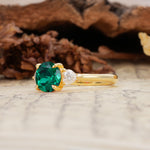 Minimalist 4-Prong Round Cut Emerald Three Stones Wedding Ring - Additional view