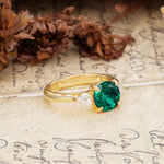 Minimalist 4-Prong Round Cut Emerald Three Stones Wedding Ring - Additional view