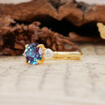 Minimalist 4-Prong Round Cut Alexandrite Three Stones Wedding Ring - Additional view