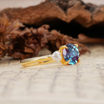 Minimalist 4-Prong Round Cut Alexandrite Three Stones Wedding Ring - Additional view