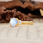 Minimalist 4-Prong Round Cut Moonstone Three Stones Wedding Ring - Additional view