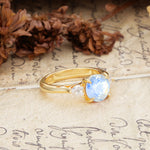 Minimalist 4-Prong Round Cut Moonstone Three Stones Wedding Ring - Additional view