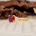 Minimalist 4-Prong Round Cut Ruby Three Stones Wedding Ring - Additional view