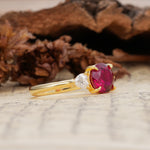 Minimalist 4-Prong Round Cut Ruby Three Stones Wedding Ring - Additional view