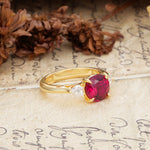 Minimalist 4-Prong Round Cut Ruby Three Stones Wedding Ring - Additional view