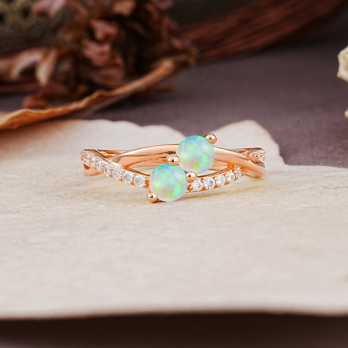Unique Classic 3-Prong Round CutFire Opal Engagement Ring - Additional view