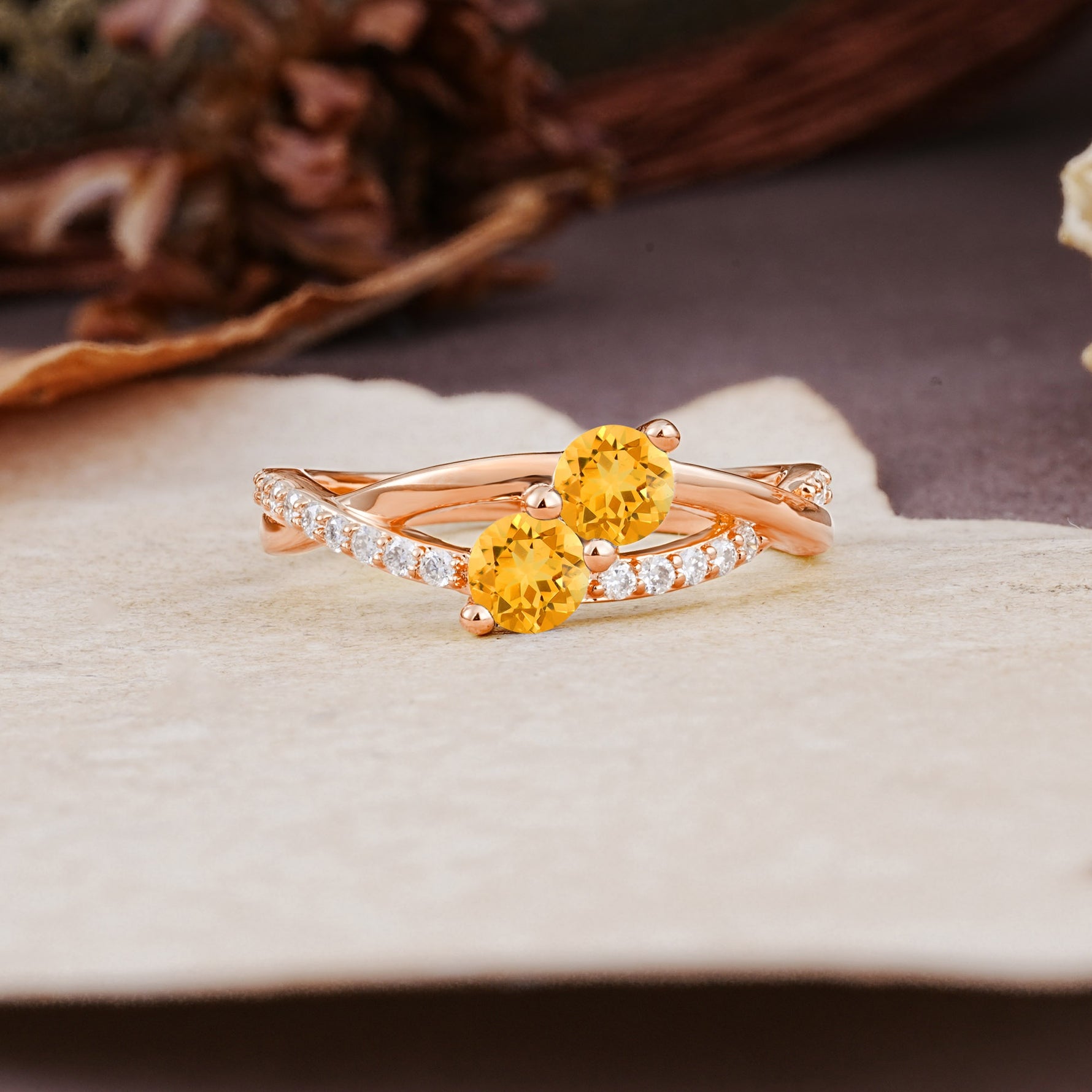 Unique Classic 3-Prong Round CutCitrine Engagement Ring - Additional view
