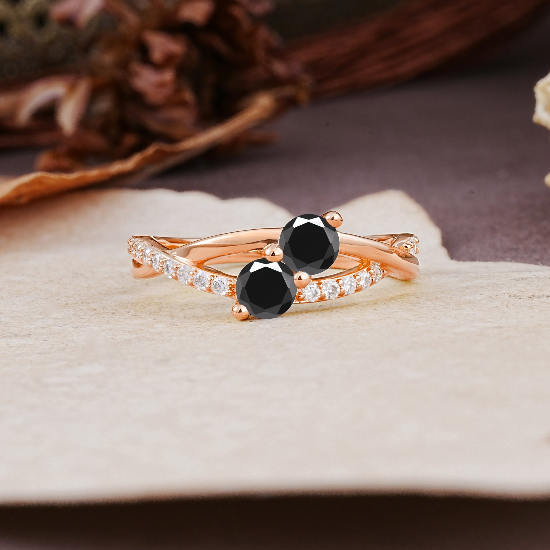 Unique Classic 3-Prong Round CutBlack Onyx Engagement Ring - Additional view