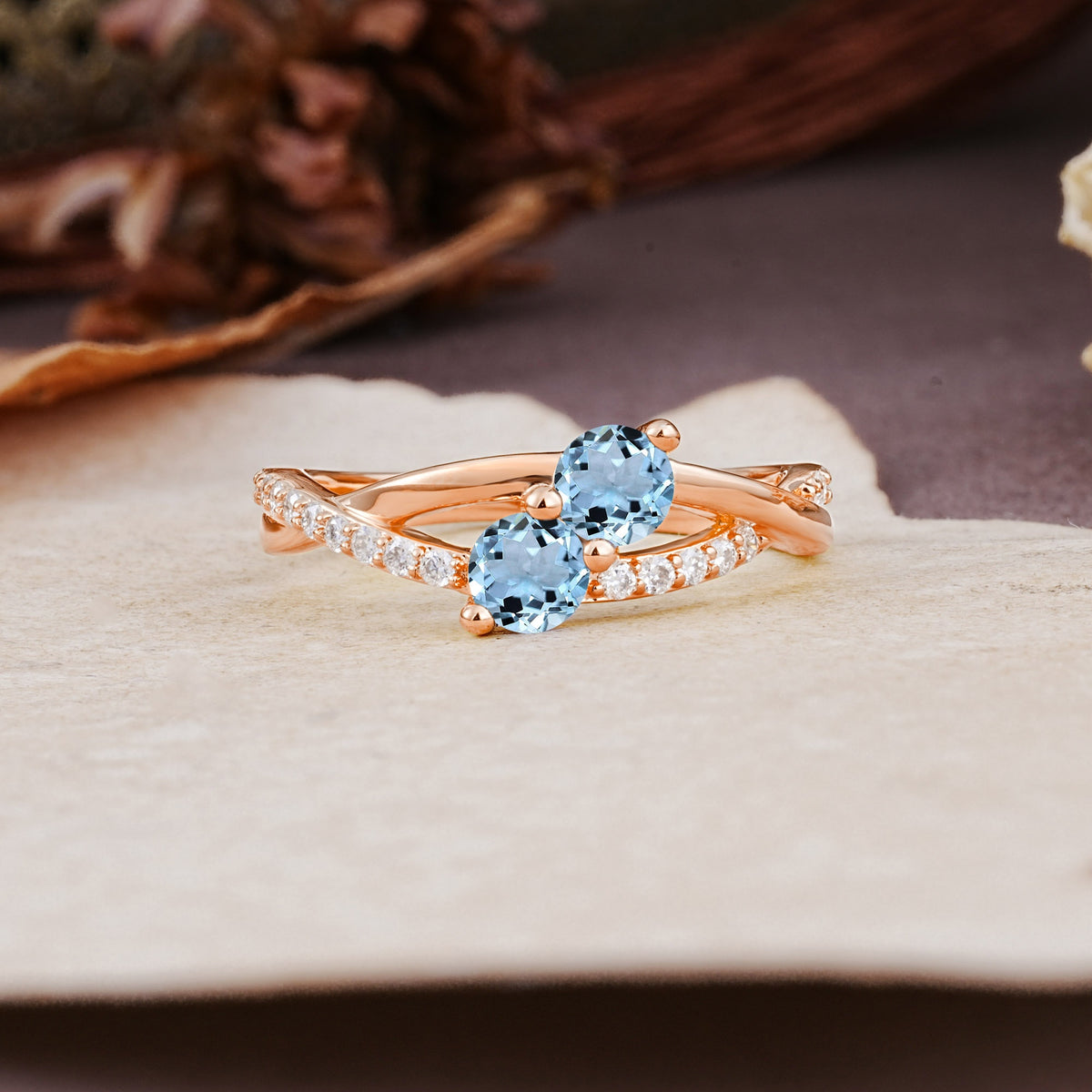 Unique Classic 3-Prong Round CutAquamarine Engagement Ring - Additional view