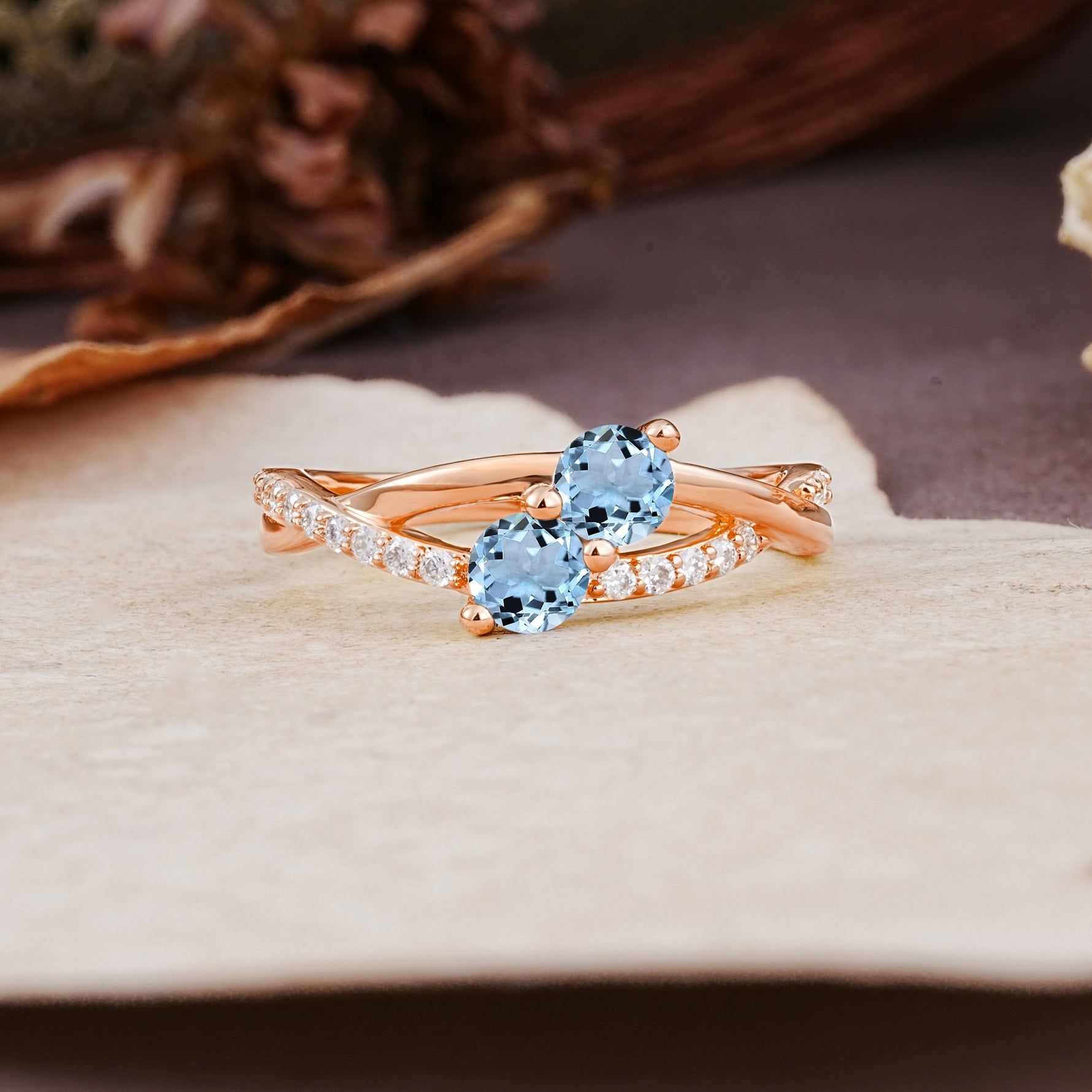 Unique Classic 3-Prong Round CutAquamarine Engagement Ring - Additional view