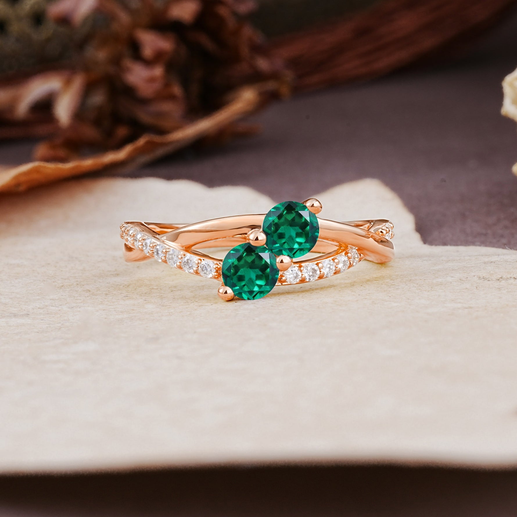 Unique Classic 3-Prong Round CutEmerald Engagement Ring - Additional view