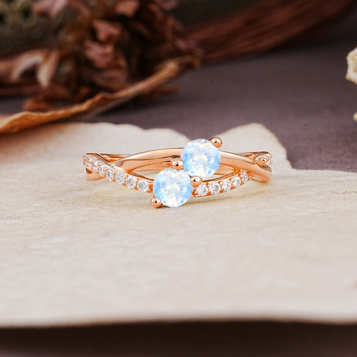 Unique Classic 3-Prong Round CutMoonstone Engagement Ring - Additional view