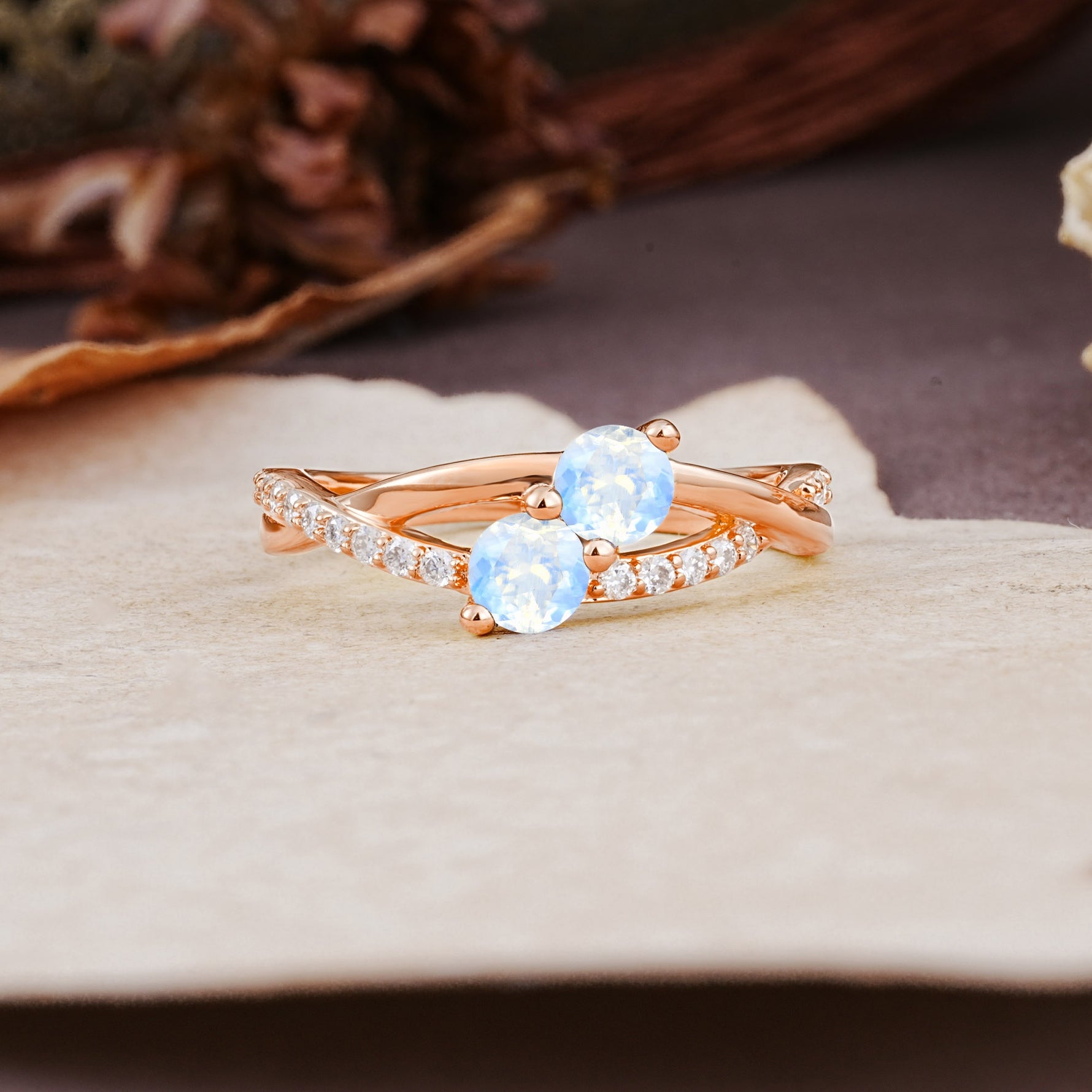 Unique Classic 3-Prong Round CutMoonstone Engagement Ring - Additional view