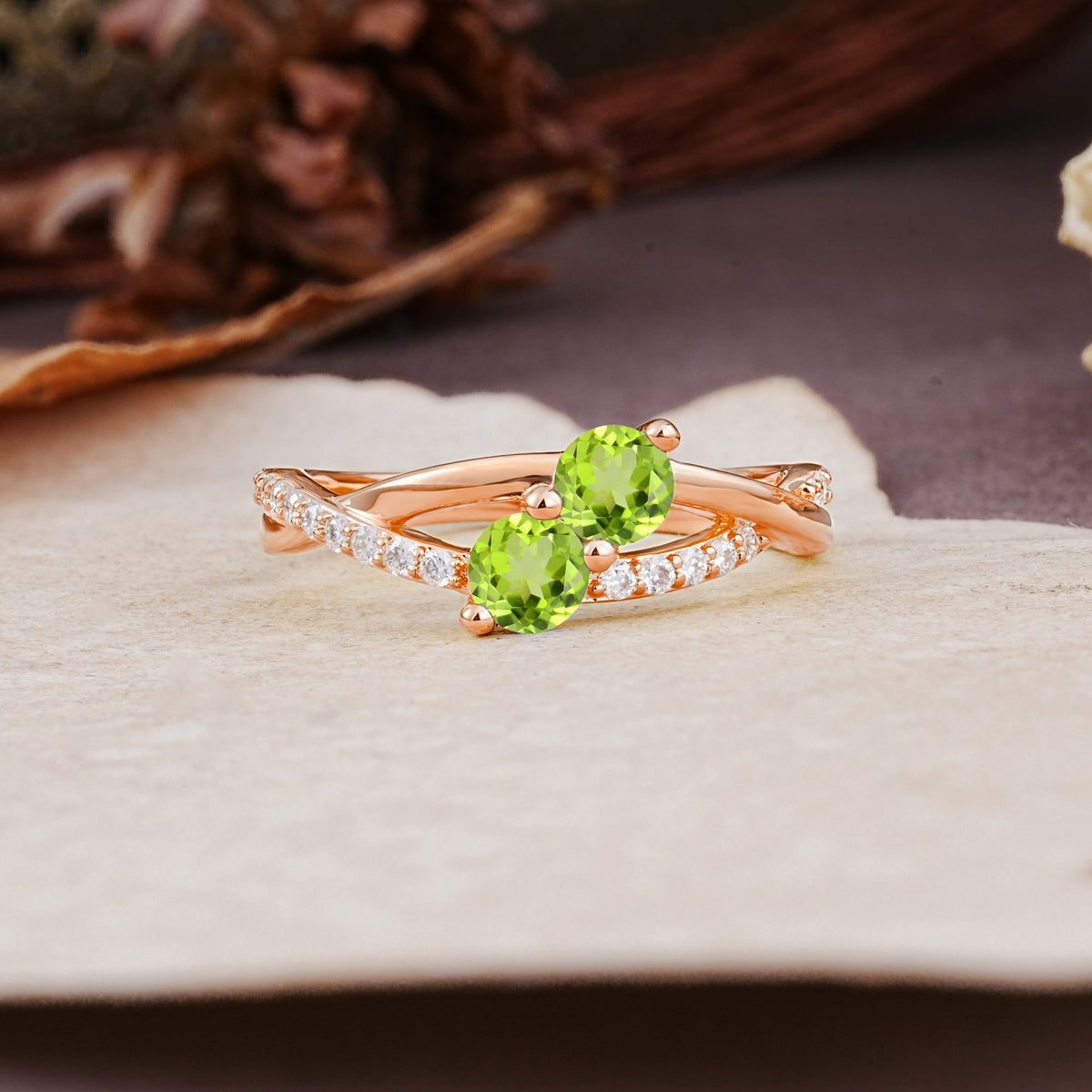 Unique Classic 3-Prong Round CutPeridot Engagement Ring - Additional view