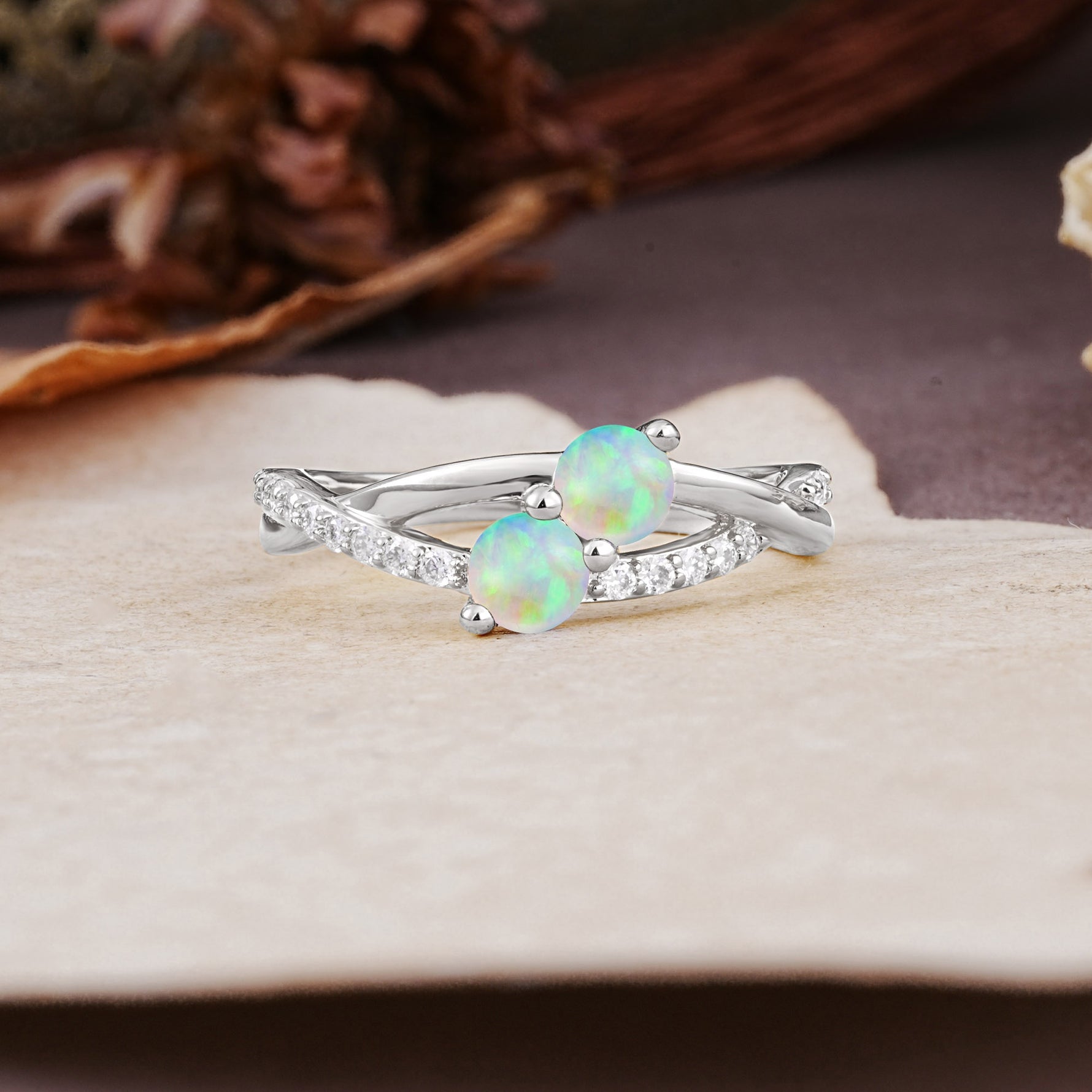 Unique Classic 3-Prong Round CutFire Opal Engagement Ring - Additional view