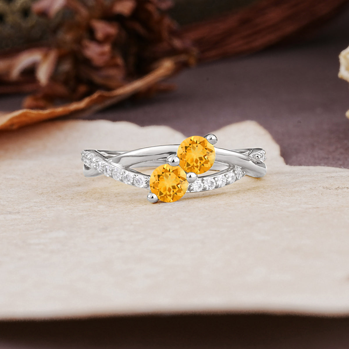 Unique Classic 3-Prong Round CutCitrine Engagement Ring - Additional view