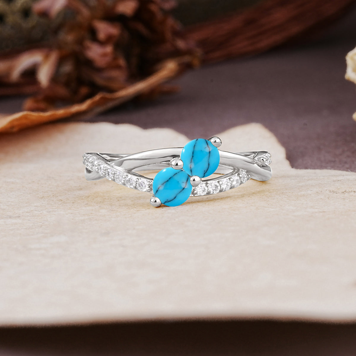 Unique Classic 3-Prong Round CutTurquoise Engagement Ring - Additional view