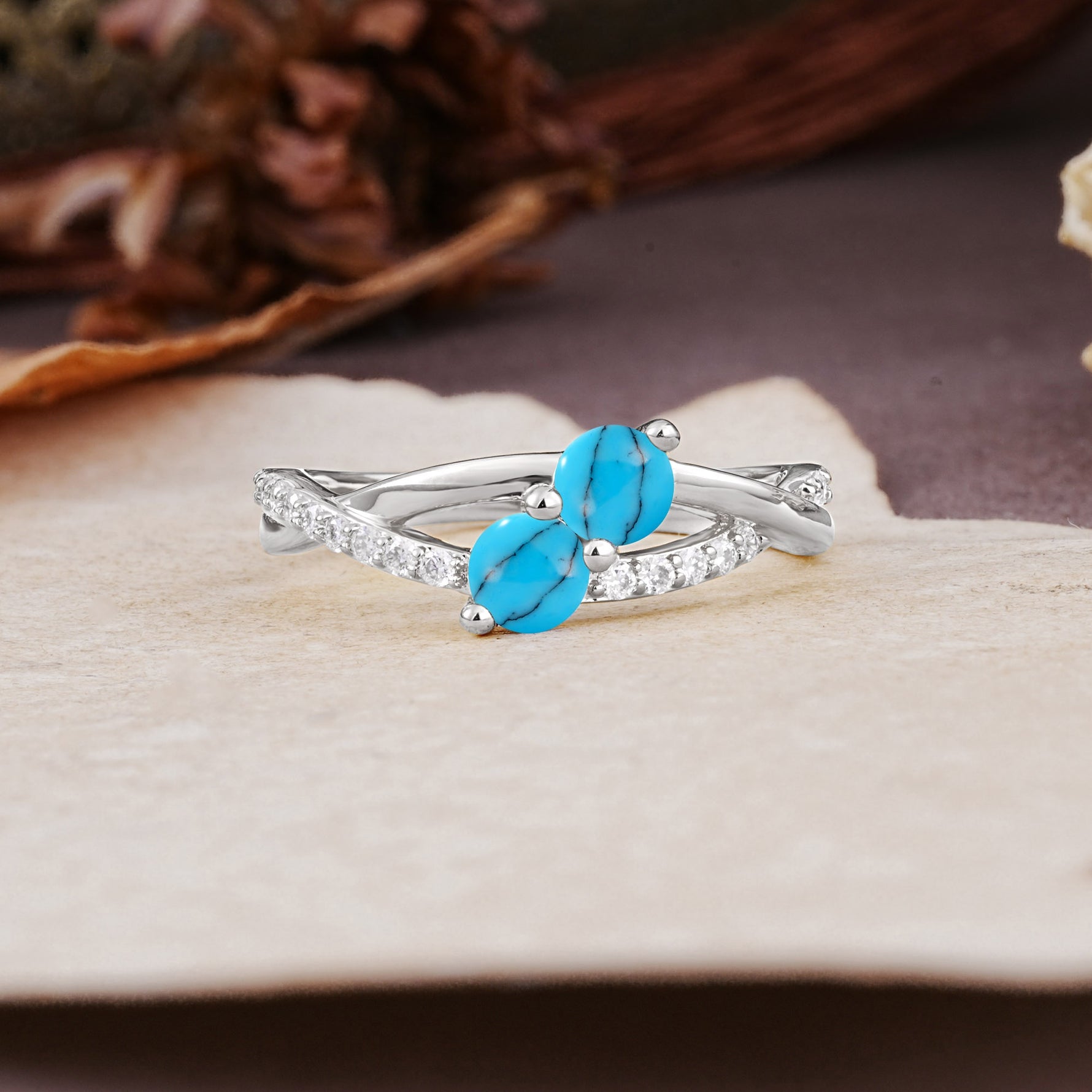 Unique Classic 3-Prong Round CutTurquoise Engagement Ring - Additional view