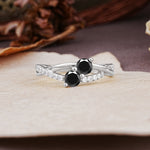 Unique Classic 3-Prong Round CutBlack Onyx Engagement Ring - Additional view
